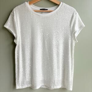 Cable & Gauge White Sequin Short Sleeve Top